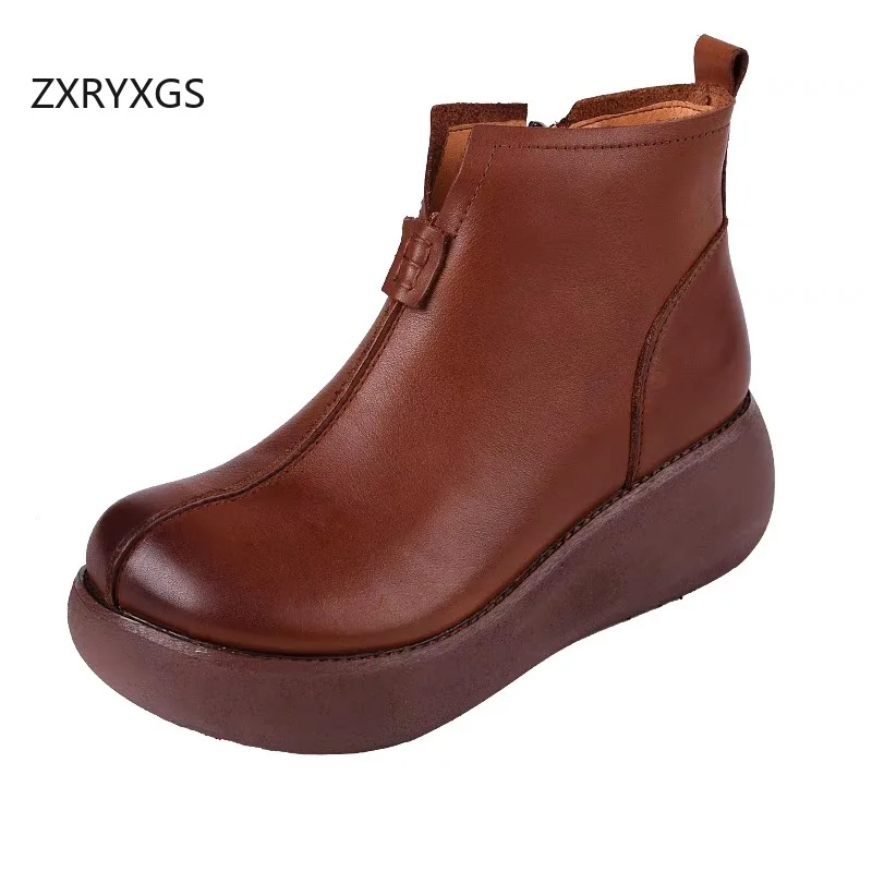 

ZXRYXGS Top Cowhide Genuine Leather Boots Autumn Single Comfortable Wedges Boots 2025 New Fashion Warm Snow Shoes Winter Boots