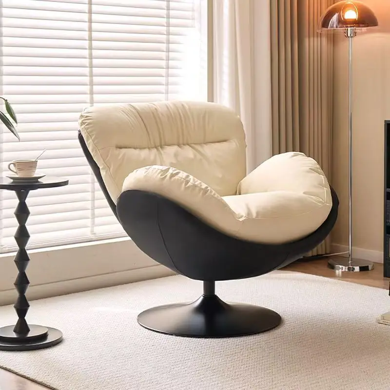 Modern lounge chair, cream upholstered rotating armchair, suitable for living rooms and hotels