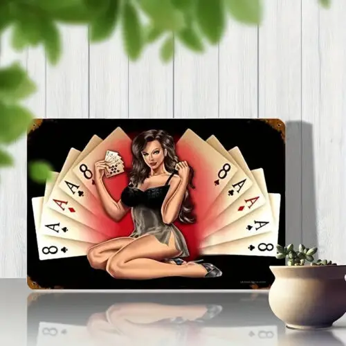 Timeless Elegance Vintage Pin-Up Girl Poker Card Wall Decor -  Sign NEW-Aluminum