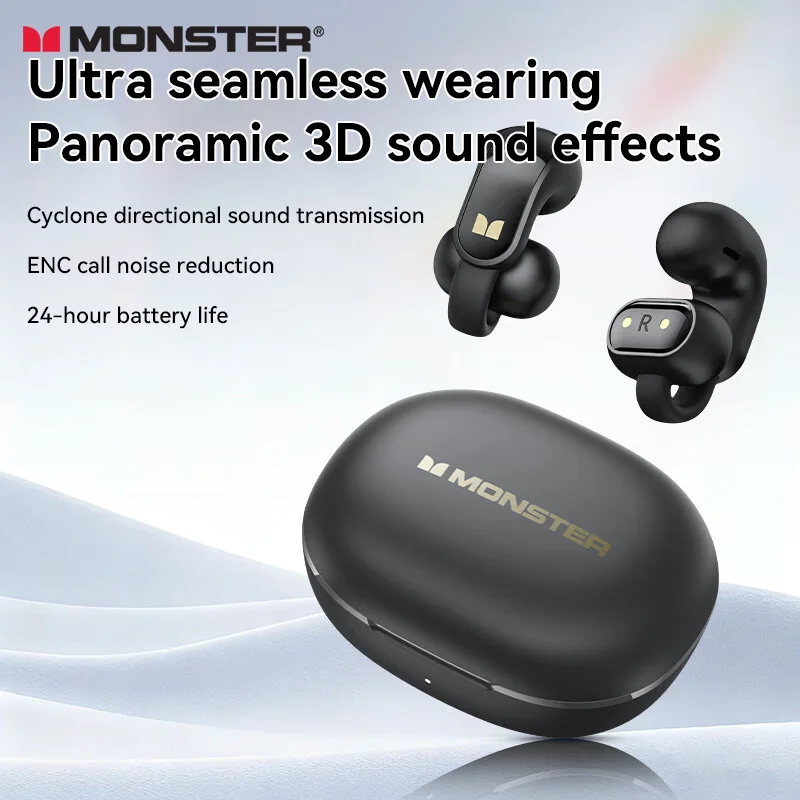 

Monster Open Ear AC228 Wireless Headphones Clip-On Earbuds Immersive Audio Bluetooth 6.0 Open Ear Earphones IPX5 Water Resistant