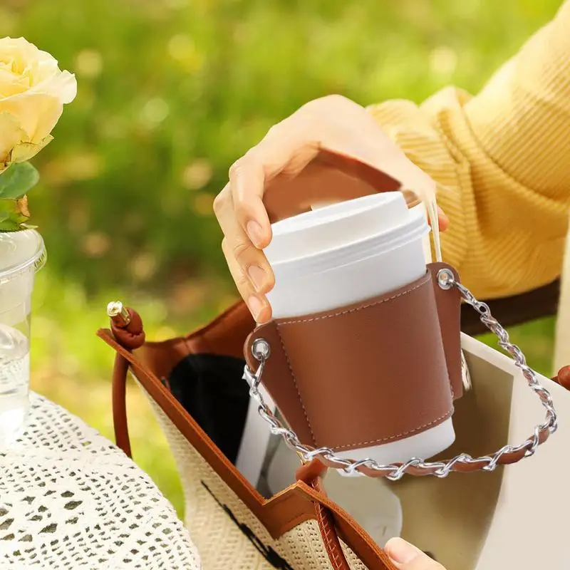 Coffee Cup Sleeve With Strap Reusable Coffee Cup Sleeve Luxury Leather Drinks Sleeve Drink Carrier Cruise Caddy Iced Sleeve For