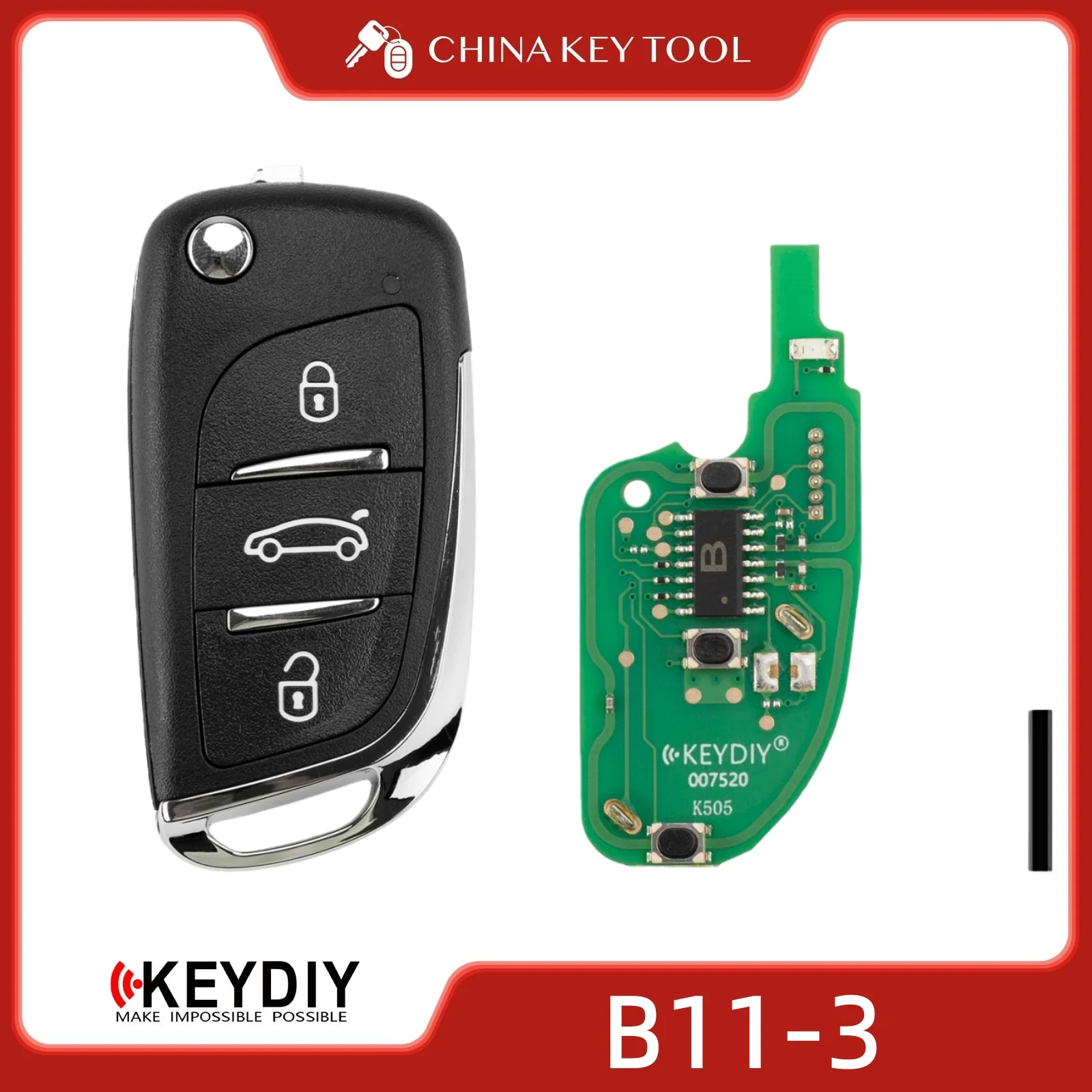 

KEYDIY KD B11-3 Универсальный откидной дистанционный ключ с 3 кнопками, совместимый с PSA типа