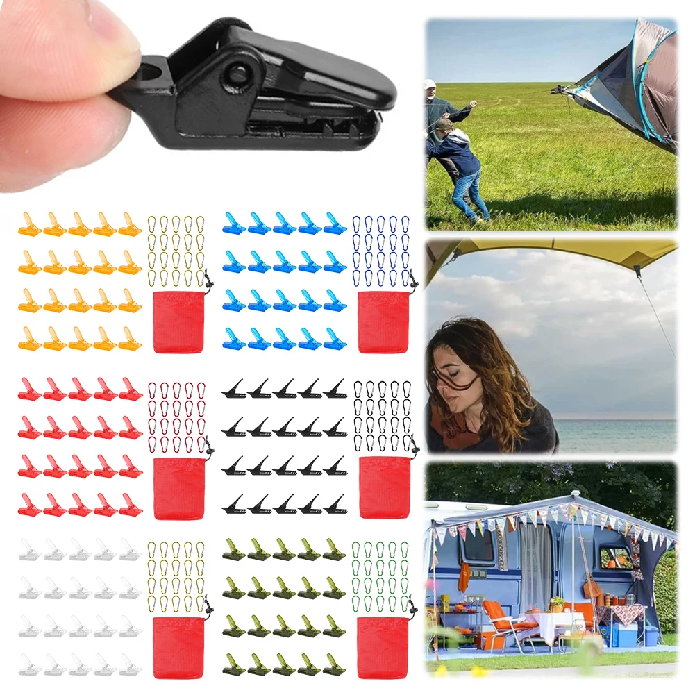 20Pcs Outdoor Tarpaulin Clips with Carabiner Tent Clips Camping Tent Clamp Camping Survival Tighten Tool