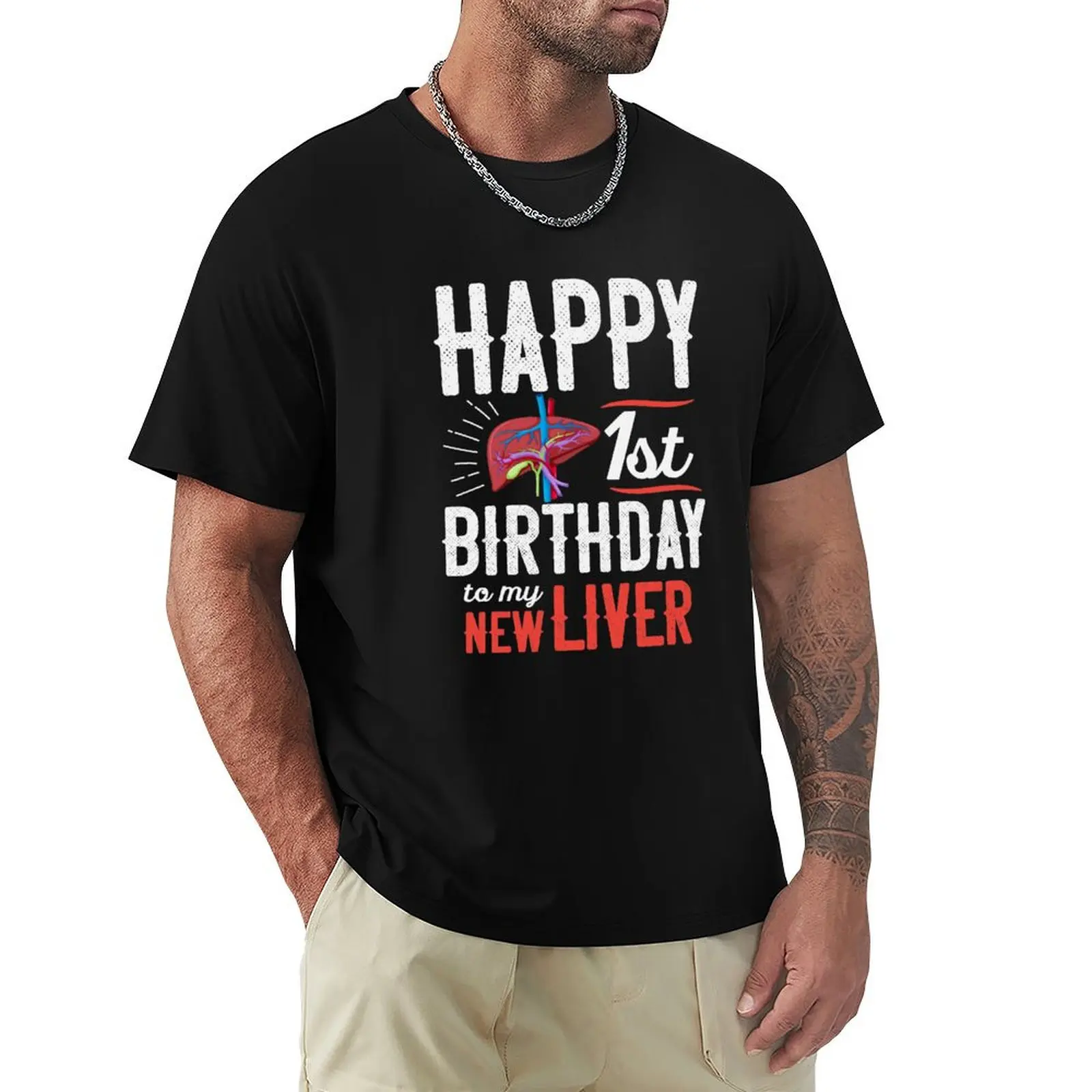 

Liver Transplant Recipient Anniversary design 1st birthday Funny T-Shirt Basic Solid Color Short Sleeve T-Shirt