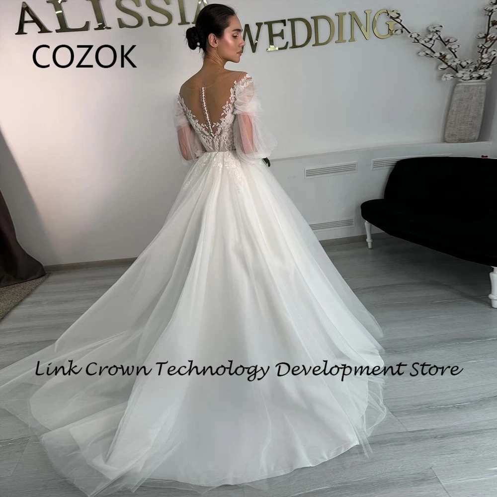 COZOK Strapless Full Sleeve Wedding Dresses with Lace Soft Tulle A Line Bridal Gowns for Princess 2024 Summer Vestidos De Novia