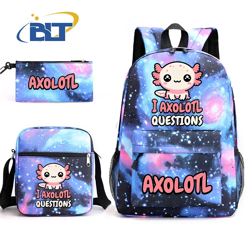 SN88 Nette Axolotl Gedruckt Student Schultasche Jugend Rucksack Schulter Tasche Bleistift Tasche 3-teiliges Set Kinder Geschenk* # 2@5
