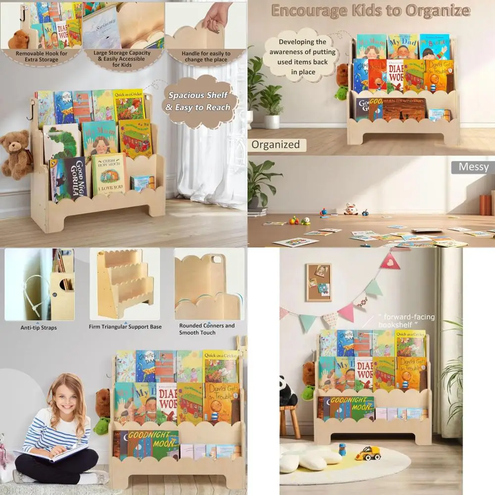 

3-х уровневая деревянная детская книжная полка, зубчатый дизайн для малышей, детские книжные шкафы в стиле Монтессори и классные книжные шкафы