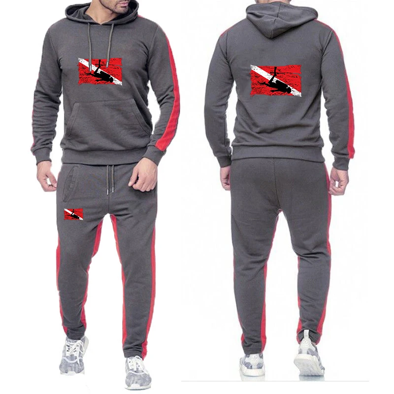 2026 Spring And Autumn Scuba Diving Diver Men's New High Quality Pullover Hoodies + Casual Sweatpants Solid Color Suit