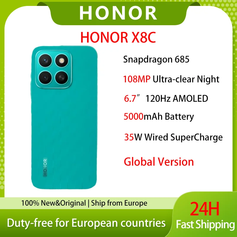 Nuovo arrivo HONOR X8c Smartphone 6,7 pollici AMOLED 120Hz Display 5000 mAh Batteria 108MP Fotocamera principale