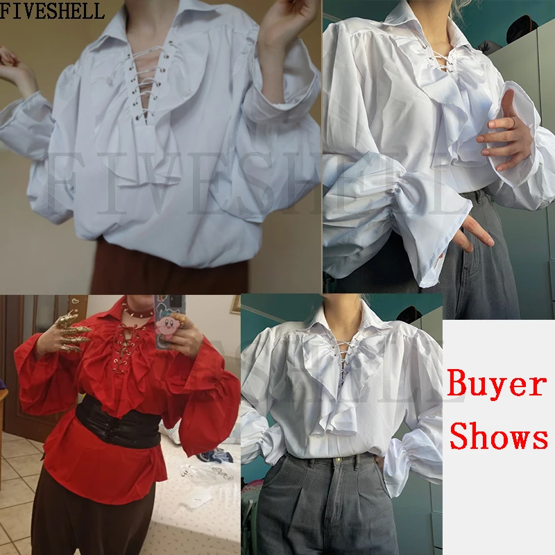 Medieval Adults Halloween Costumes Autumn Casual Shirts Steampunk Cosplay Bandage Long Sleeve Ruffled Shirt Gothic Blouse Tops