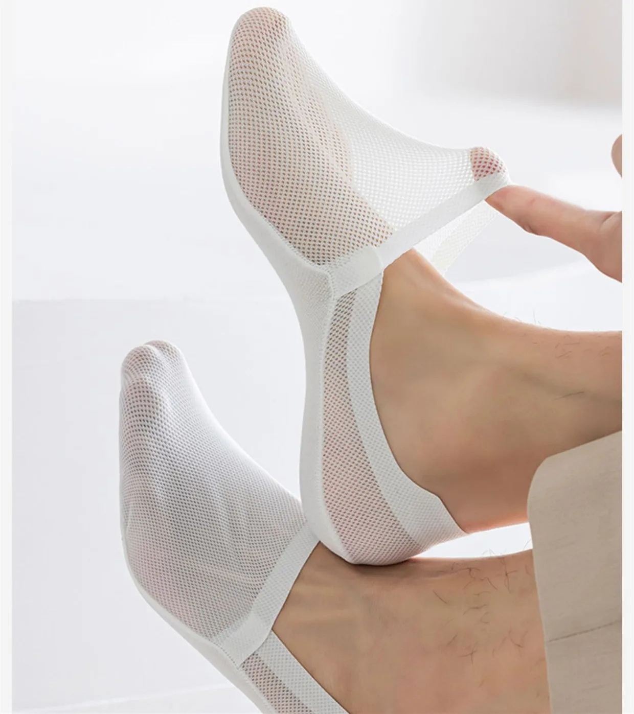 Man Breathable Invisible No Show Male Ice Silk Ankle Sock Slippers Summer Hollow Out Mesh Thin Anti-slip Low Cut Boat Socks