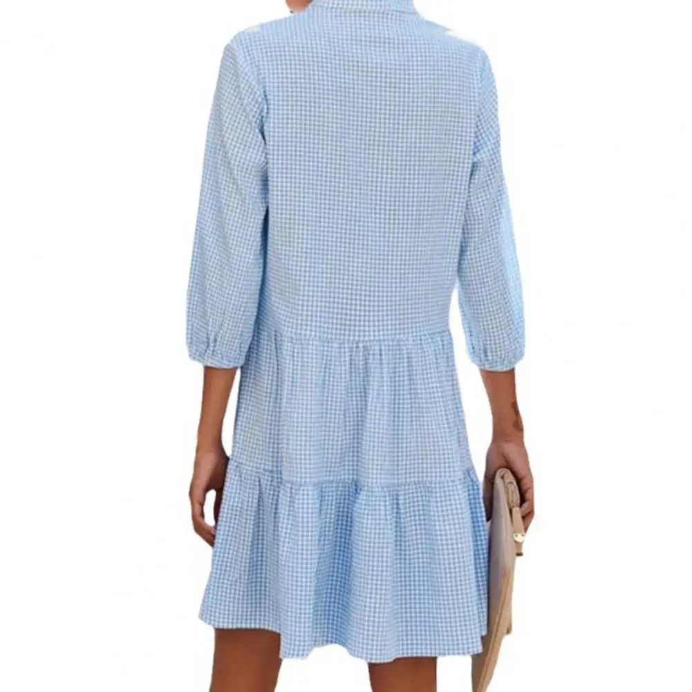 Minivestidos de manga larga con estampado de rayas para mujer, Vestido camisero de un solo pecho para ir al trabajo, dobladillo de retazos multicapa, Vestido de playa