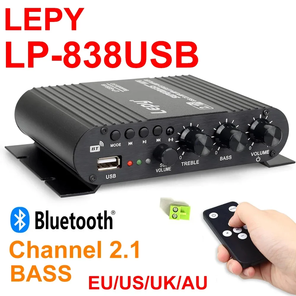 

Audio Amplifier LEPY 838USB Bluetooth 5.0 Digital Bass Amplifier s HIFI Channel 2.1 Car Home Amp USB Driver Lossless Music DC12V