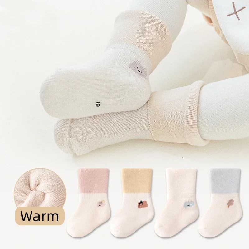 

Warm Newborn Sock for Boy Girl Cartoon Lovely Beige Color Calf Sock for Infant Baby Autumn Winter Thicken Terry Sleeping Sock