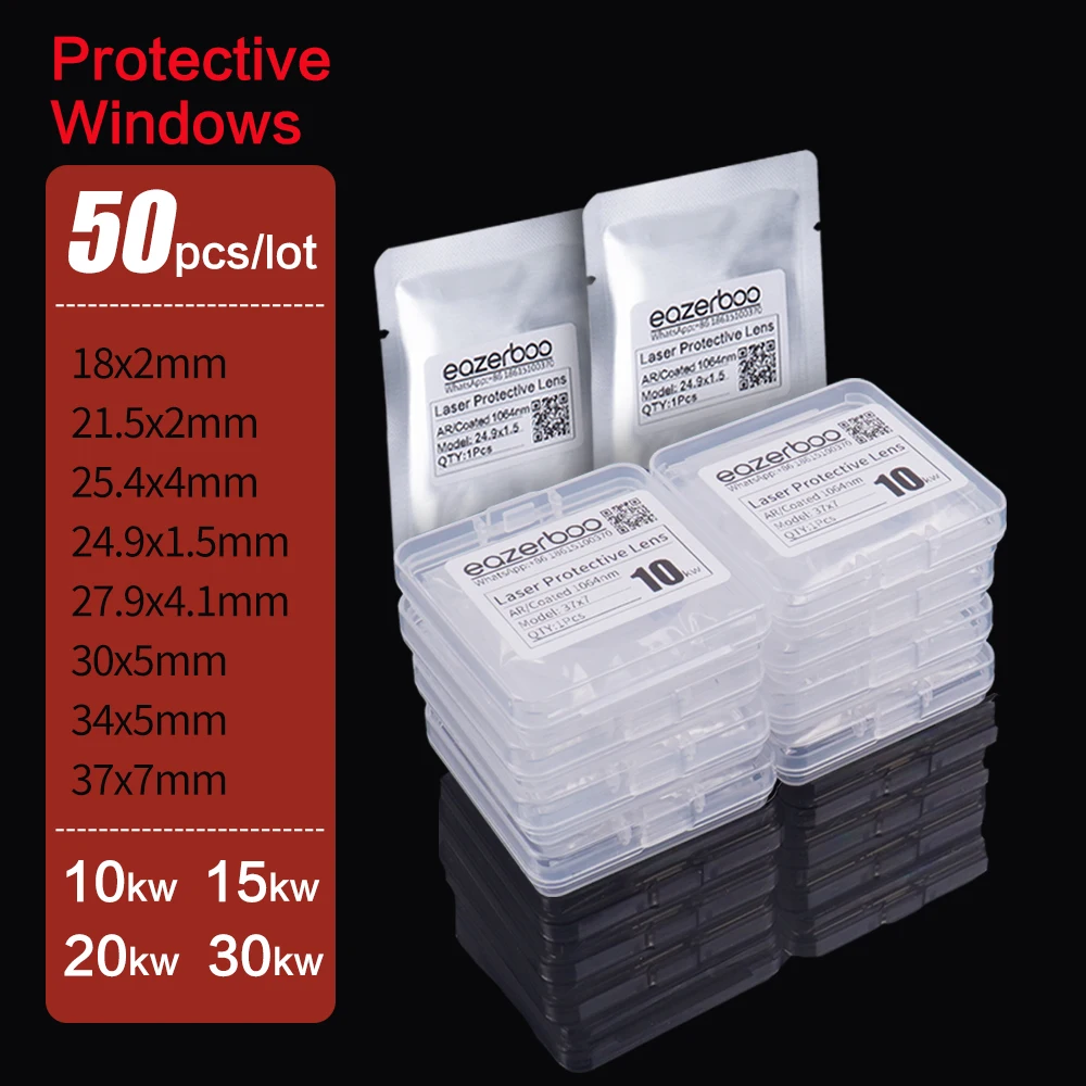 

50PCS Laser Protective lens 24.9x1.5 27.9x4.1 30x5 34x5 37x7 10/15/20/30kw For Raytools Qilin BOCI WSX Laser Cutting head lens