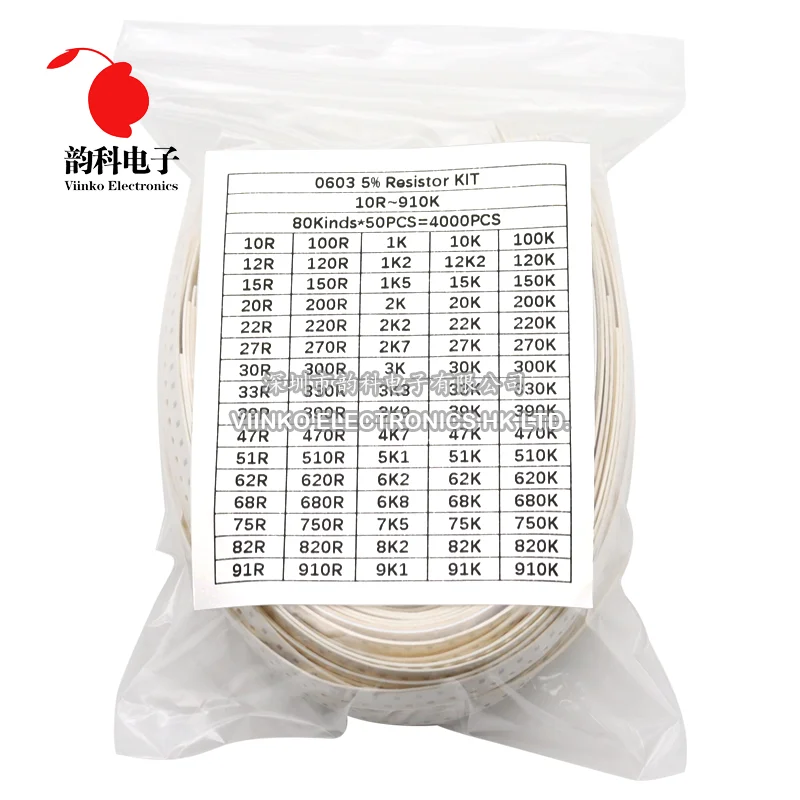 2000pcs 4000pcs 5% 0402 0603 0805 1206 SMD Chip Resistor Assorted Kit 10 ohm - 910K 80values Resistance Sample set
