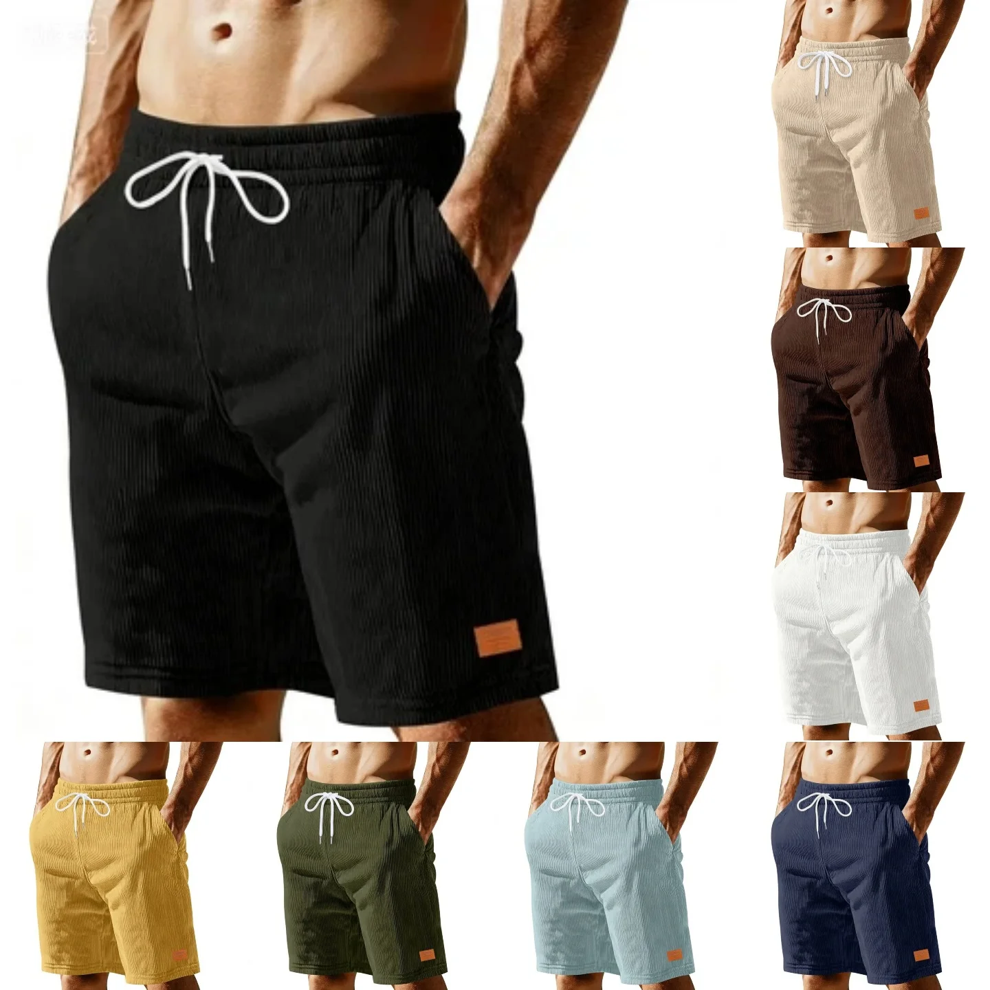 

Новые летние мужские винтажные однотонные вельветовые шорты с городской текстурой, с простой и стильной текстурной этикеткой, повседневные и свободного кроя.