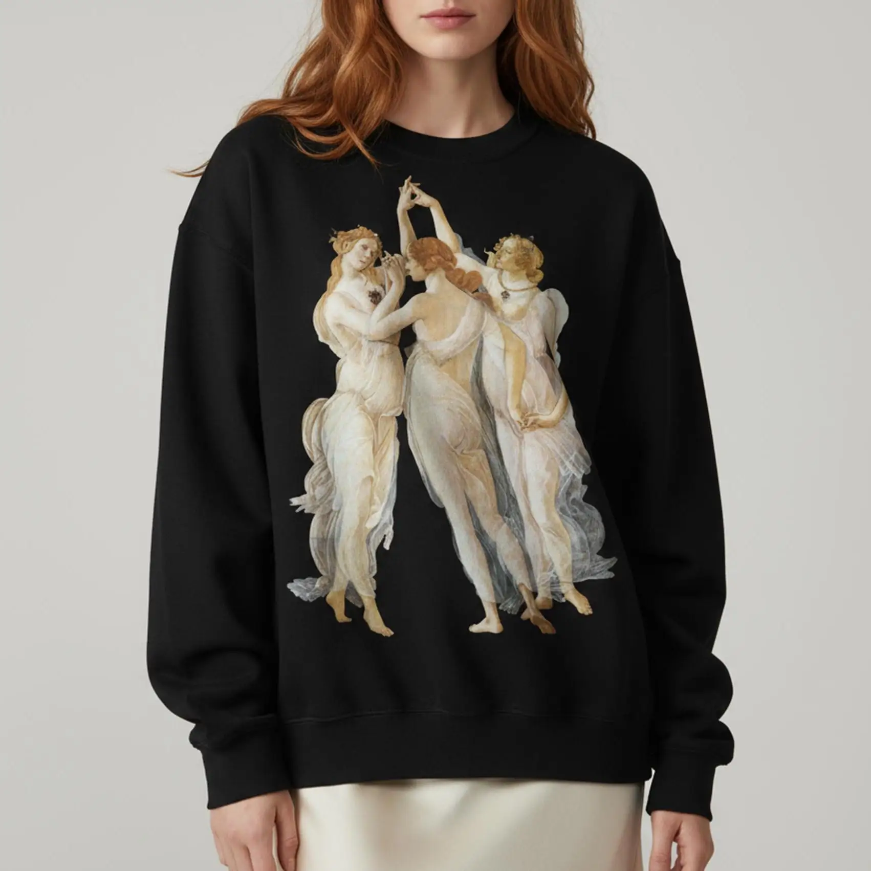 Unisex-Sweatshirt „Sandro Botticelli – Die drei Grazien“, Sweatshirt mit Rundhalsausschnitt, Motiv aus der Kunstgeschichte. – Detail 7