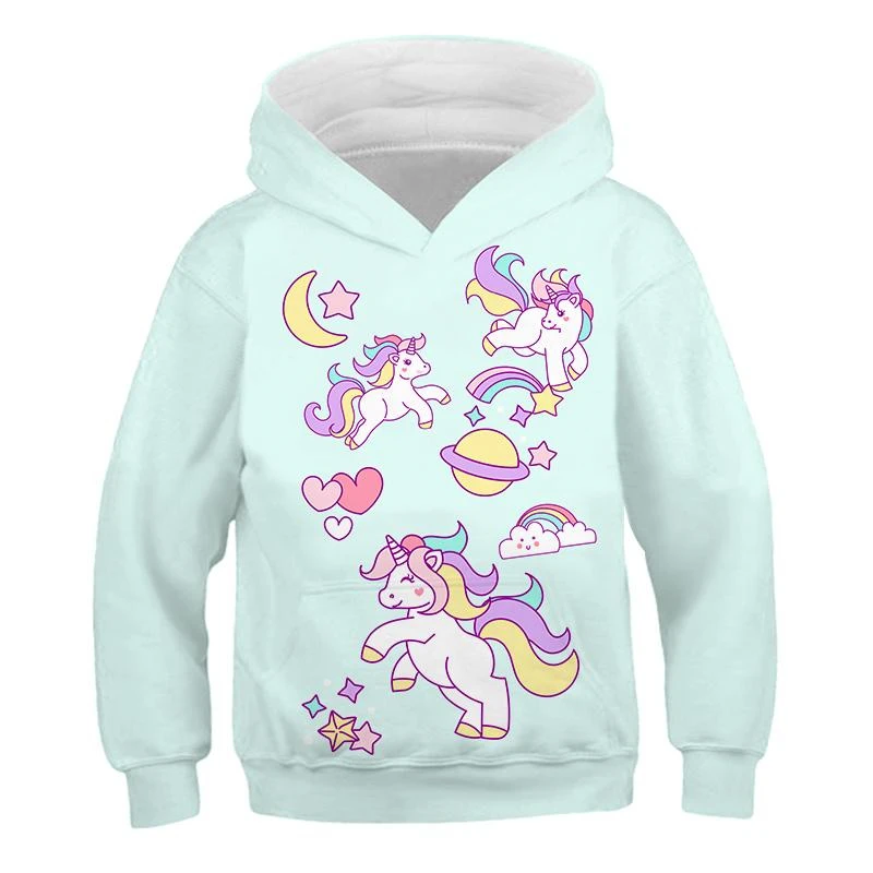 

Fashion Unicorn Pattern Hoodies Autumn Trend Long Sleeve Kids 3D Rainbow Horse Printed Pullovers Colorful Loose Harajuku Hoodie