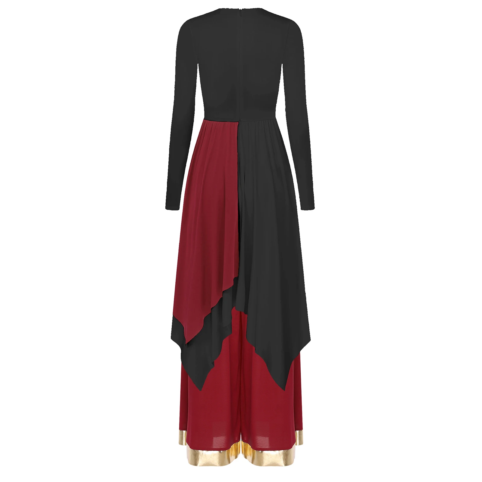 Abito da ballo moderno a maniche lunghe da donna, culto dell'elogio radiante, con pantaloni lunghi a gamba larga, costume da ballo contemporaneo da chiesa