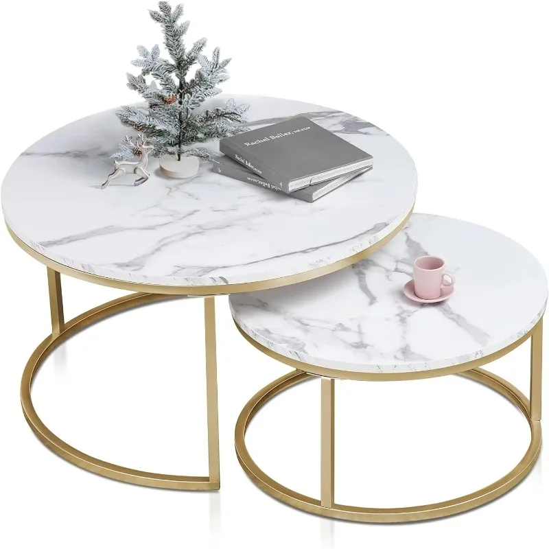 Nordic Modern Luxury Marble Top Round Nested Coffee Table Set Family Apartment Office Bar Perfect Living Room Furniture