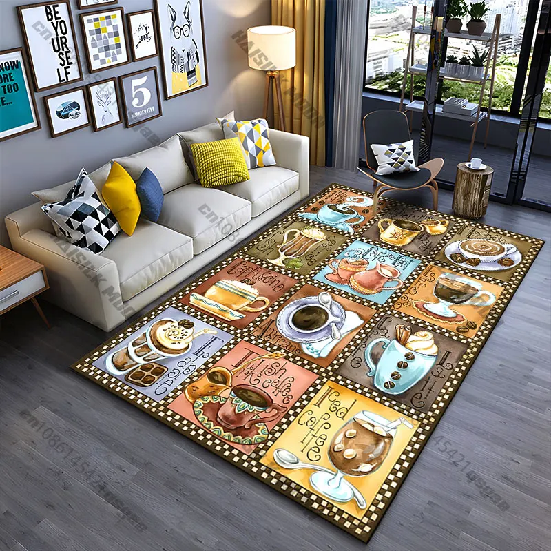 Variety of coffee beverages carpet Yoga living room room decor children's crawling mat doormat area rug games mat