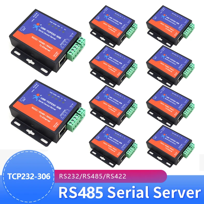 Puerto serie Industrial de 10 piezas, convertidor de servidor Ethernet TCP/IP para sistema de automatización de edificios, RS232/RS485/RS422, USR-TCP232-306