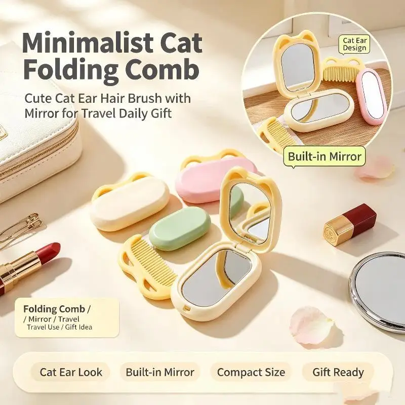 1/3Pcs Portable Foldable cartoon Small Mirror with Travel Comb Handheld Makeup Mirror Makeup Mirror Comb Set