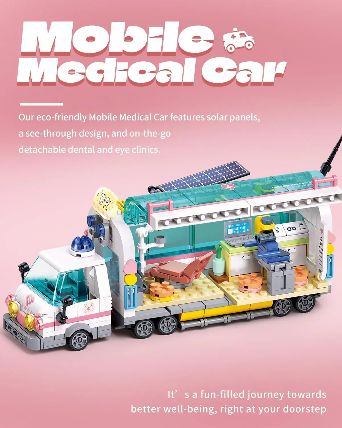 Voiture de soins infirmiers Mobile, blocs de construction de voiture de crème glacée, modèle de voiture médicale en briques, jouets éducatifs pour enfants, bricolage, cadeaux de vacances, 477 pièces