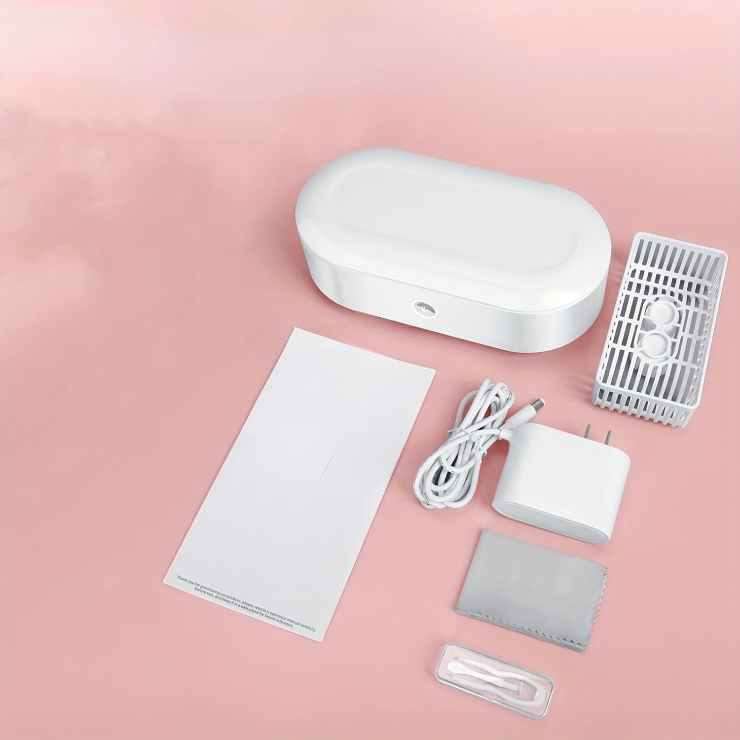 白色ポータブルプロフェッショナル高周波振動ジュエリークリーナーマシン、ステンレス鋼タンク付き、時計、眼鏡用