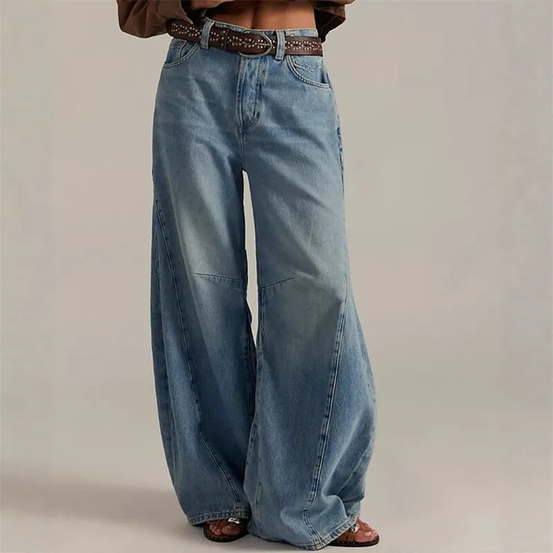 

Свободные прямые джинсы из денима для женщин, с высокой талией, на пуговицах, на все сезоны, универсальные, модные, без стрейча