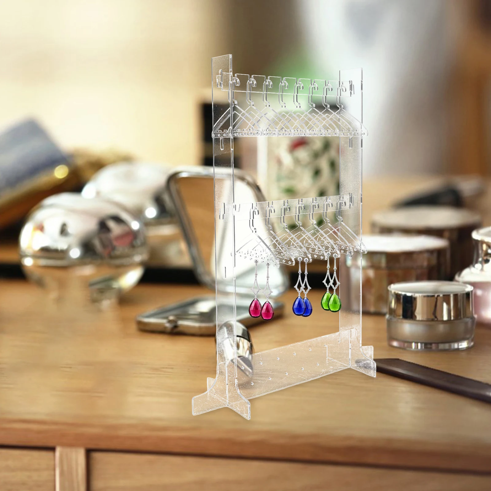 

Space-Saving Jewelry Stand Organizer Dual Layer Storage Rack Acrylic Earring Necklace Bracelet Holder Transparent