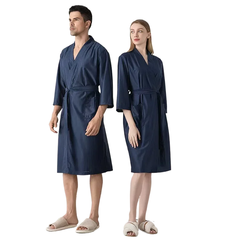 Cross border pure cotton single-layer bathrobe spring and summer seven quarter sleeves mid length yukata couple's home clothes