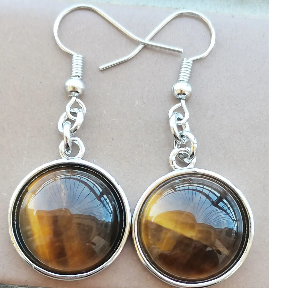 عين النمر الأزرق الرمال أوبال الملكيت غولدستون Howlite افينتورين اللازورد Unakite العقيق جولة استرخى القرط PWB981 #5