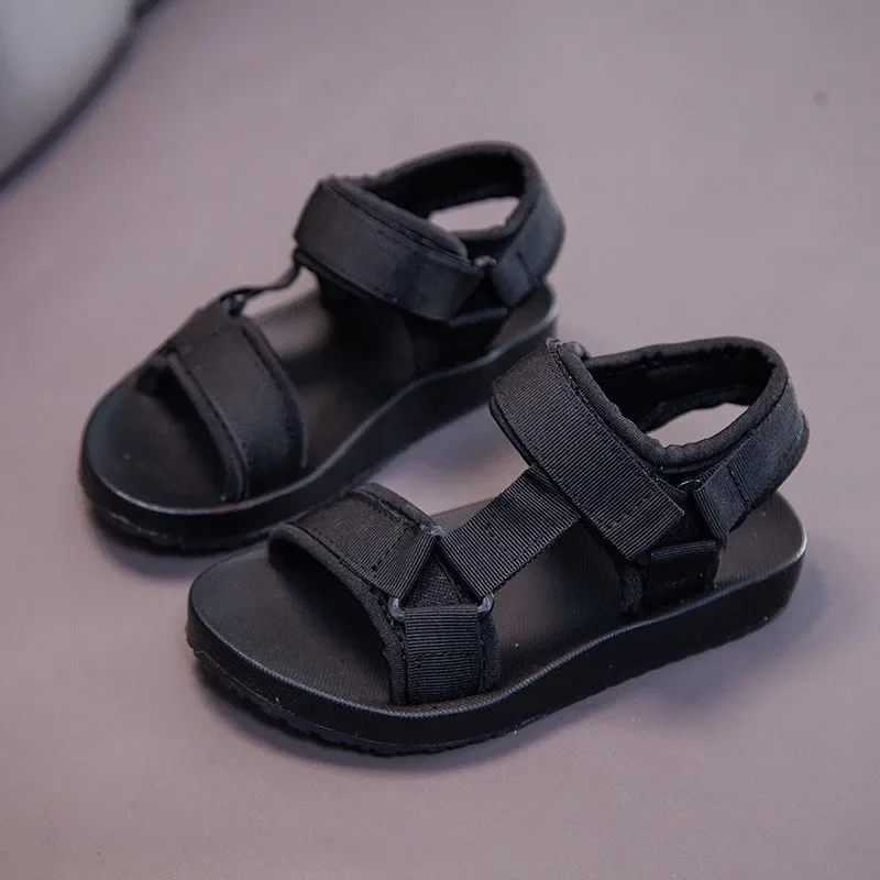 Sandali per bambini estate Casual Versatile scarpe da spiaggia in tinta unita per ragazzi e ragazze cinghie per tessitura resistente all'usura semplice punta aperta