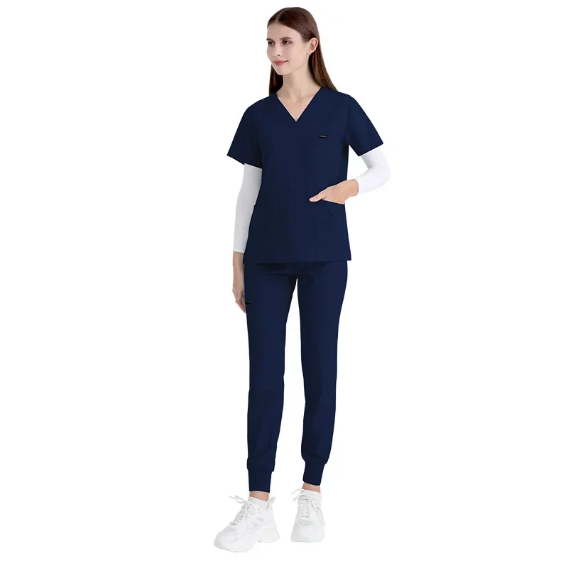 Unisex Fino Scrubs Set para homens e mulheres, terno para salão de beleza, spa uniformes decote v, Pet Grooming Work Wear, verão