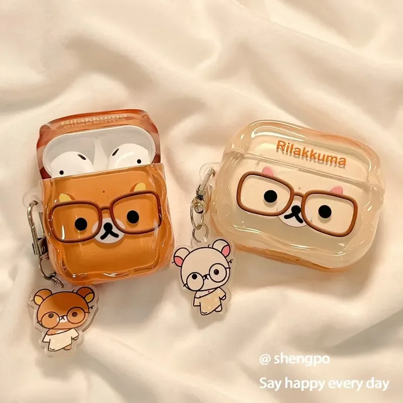 Stereo-Brille, niedlicher Cartoon-Rilakkuma, Airpods Pro3, Airpods4, Apple Bluetooth-Headset-Hülle, Anti-Fall-Headset-Hülle, Geschenk