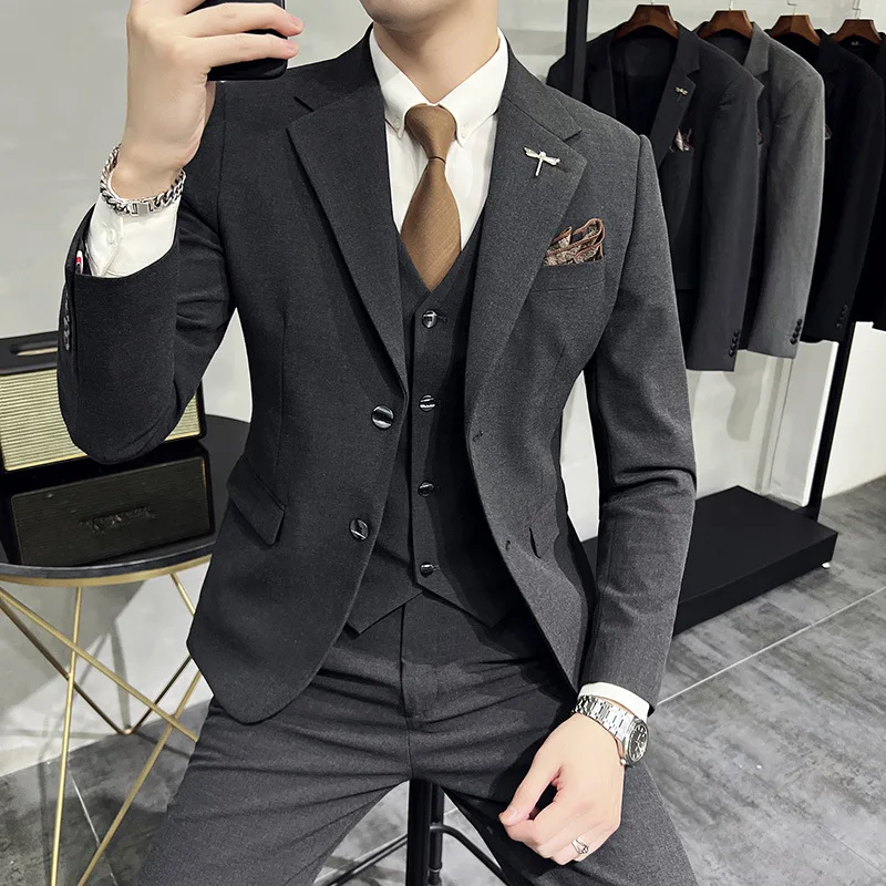 3 Piece (Jacket+Vest+Pants) Men's Suits Set Formal Business Groom Wedding Dress Men's Sport Coats Blazers High-end Men's Tuxedos
