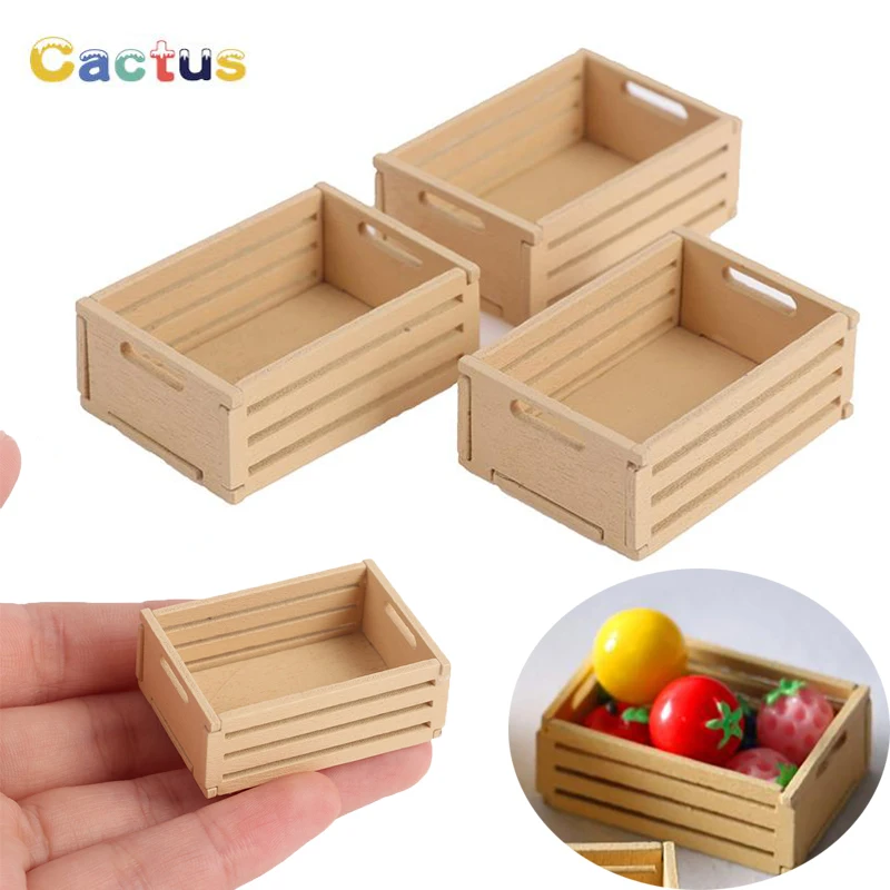 3/1Pcs 1:12 Dollhouse Miniature Furniture Kitchen Wood Vegetable Food Storage Box Basket Accessories Doll House Decorations Toys