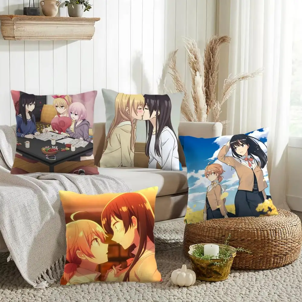 Anime B-Bloom Into You Cushion Cover Silky Short Plush Invisible Zipper Dustproof Sofa Pillow Case for Home Decor