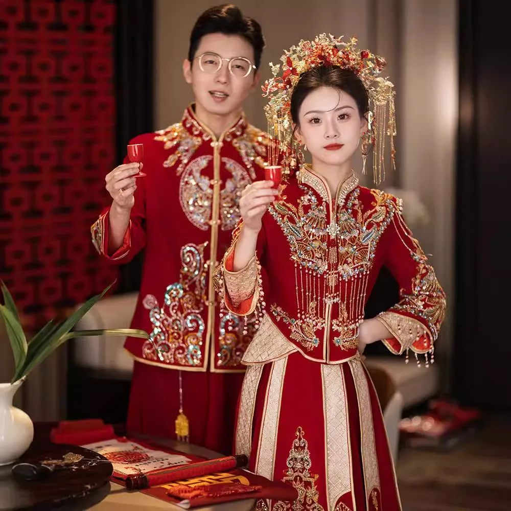 Xiuhe Dress 2026 New Heavy-Duty Velvet Spring  Clothes Chinese Wedding Dress out of the Court Toast Dress
