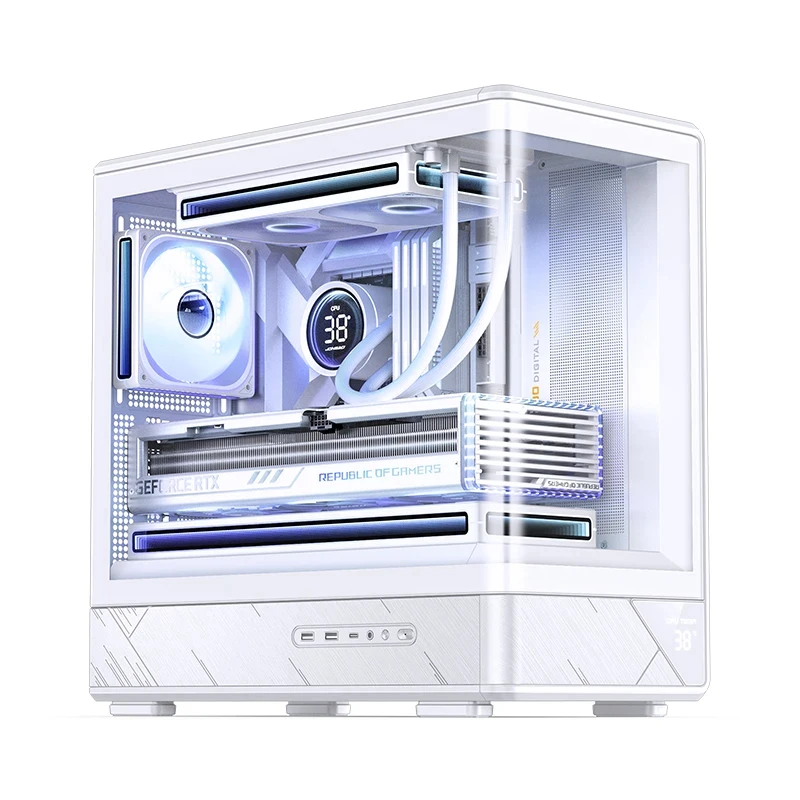 JONSBO D200 MATX Case (Column-Free Curved Sea View/240 Radiator/ATX Power Supply/Digital Display/Type-C Gen2 10Gbps+)
