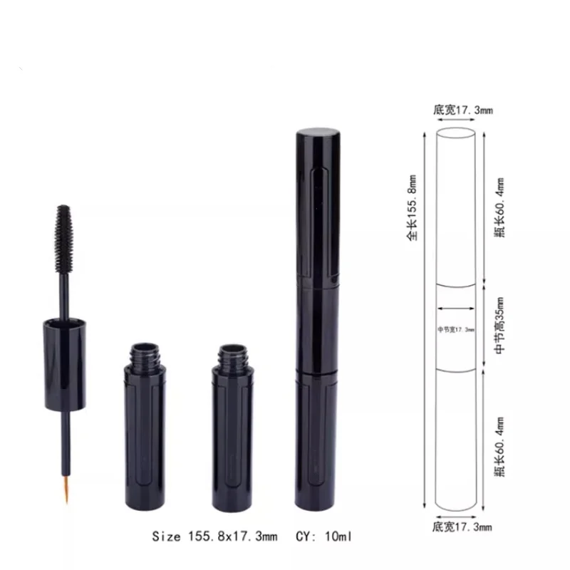 10-100 szt. Puste tubki dwustronne 5ml+5ml, jasnoczarny pojemnik na tusz do rzęs/eyeliner, na płyn do wzrostu rzęs, narzędzie do makijażu DIY