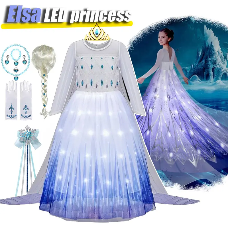 

Light up Princess Elsa White Ball Gown Mesh Dress Sequined Bodice Girls Birthday Fantasy