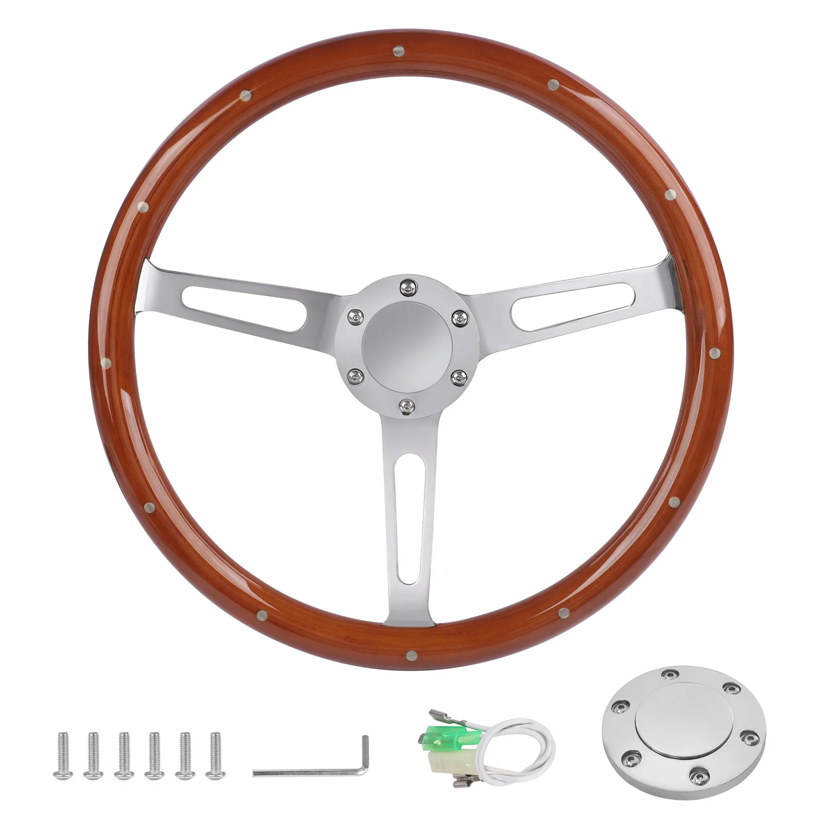 Universal 15 Inch Racing Style Car Steering Wheel 380mm Peach Wood Auto Sports Drifting Steering Wheel