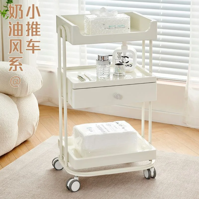 High-end Beauty Cart, Cream Style Portable Trolley for Salon, Treatment Tool Organizer, Professional Salon Equipment