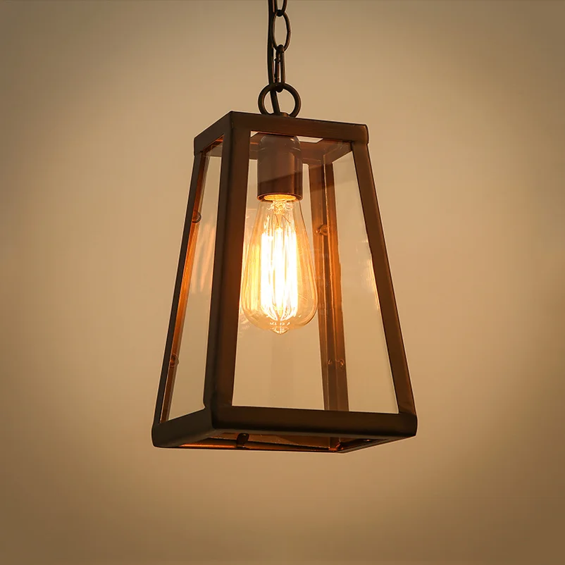 Vintage Pendant Light Metal Frame Clear Acrylic Hanging Lamp Farmhouse Pendant Lighting for Kitchen Island Porch Cafe E27