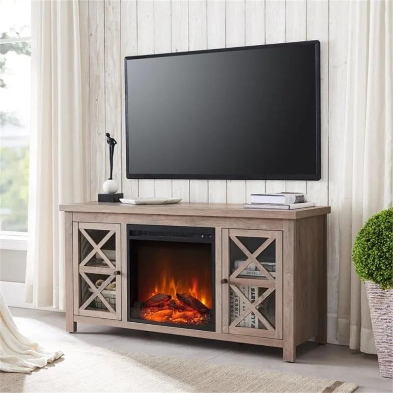 Rectangular TV Stand with Log Fireplace for TV's up to 55