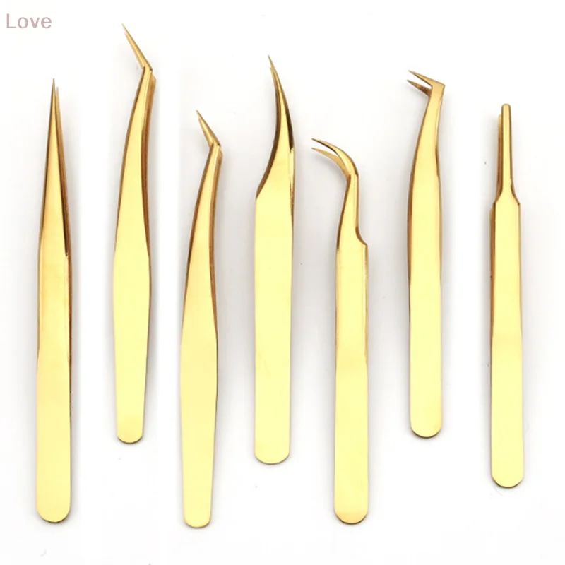 [L&P] 1Pcs Eyelashes Tweezers Stainless Steel Straight Curved High Precision Anti Static For Eyelash Extensions