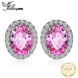 JewelryPalace 2.1ct Oval Created Pink Sapphire 925 Sterling Silver Earrings for Women Gemstone Fine Jewelry Anniversary Gift